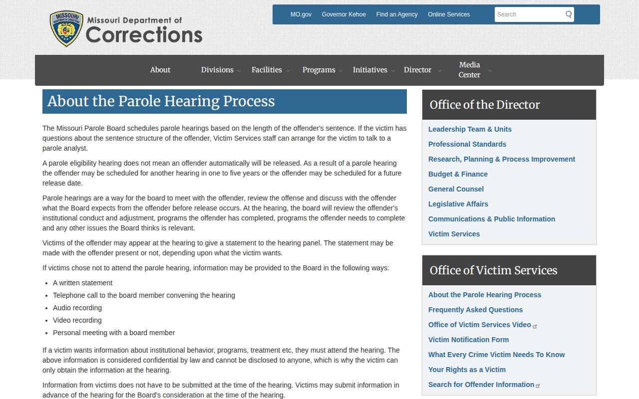 Ste. Genevieve County parole hearing and release decision process