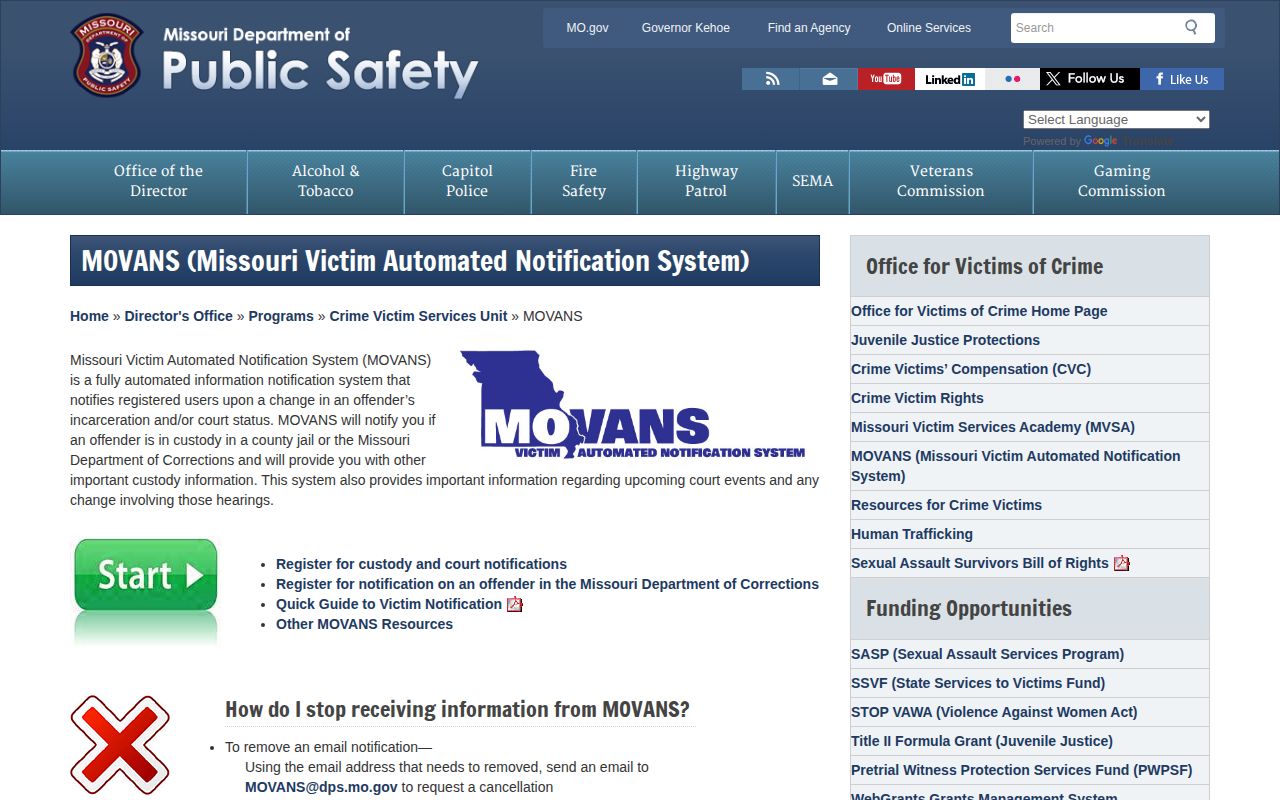 Ste. Genevieve County MOVANS release notification registration information